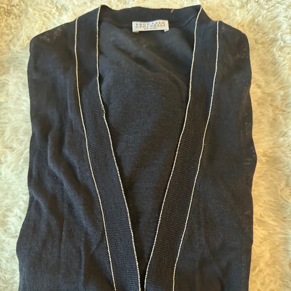 A BLACK SHEER TINY JEWELED PIPING LIGHTWEIGHT OVERLAY CARDIGAN - Picture 4 of 5